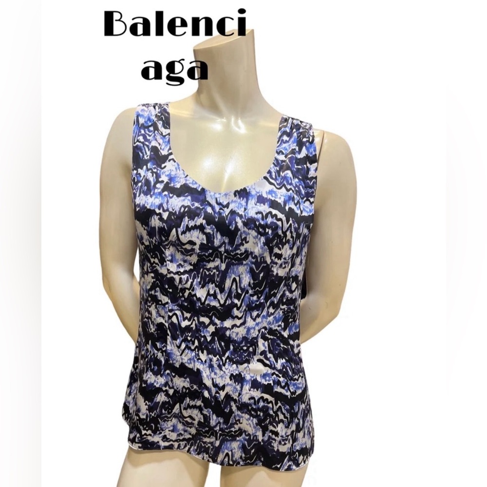 Balenciaga Blue and Black Abstract Tank Top